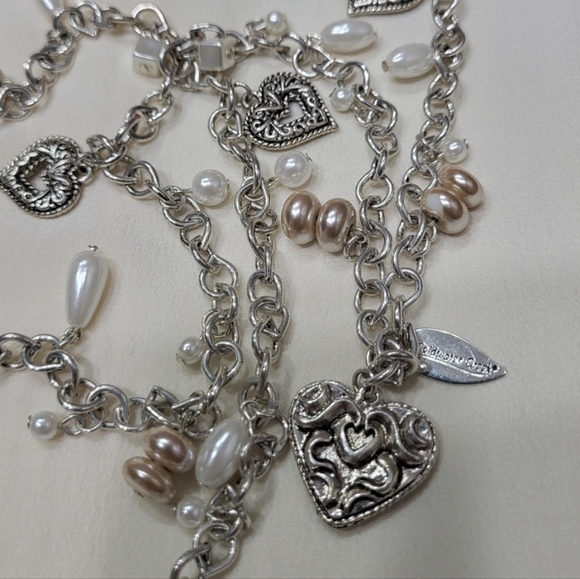 Coldwater Creek Heart Pearl Charm Silvertone Pullover Long Necklace 38" - Picture 5 of 7